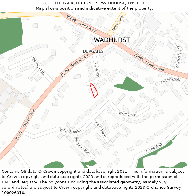 8, LITTLE PARK, DURGATES, WADHURST, TN5 6DL: Location map and indicative extent of plot