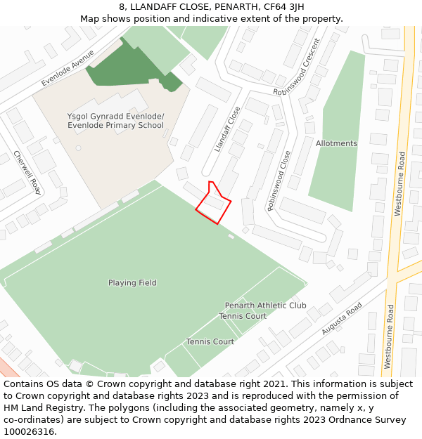 8, LLANDAFF CLOSE, PENARTH, CF64 3JH: Location map and indicative extent of plot