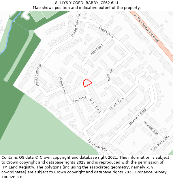 8, LLYS Y COED, BARRY, CF62 6LU: Location map and indicative extent of plot