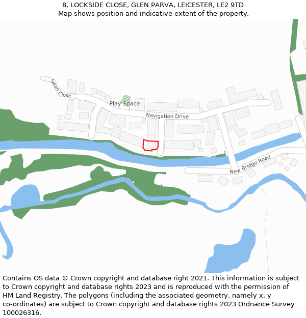 8, LOCKSIDE CLOSE, GLEN PARVA, LEICESTER, LE2 9TD: Location map and indicative extent of plot