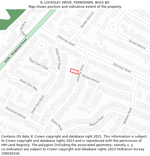 8, LOCKSLEY DRIVE, FERNDOWN, BH22 8JY: Location map and indicative extent of plot