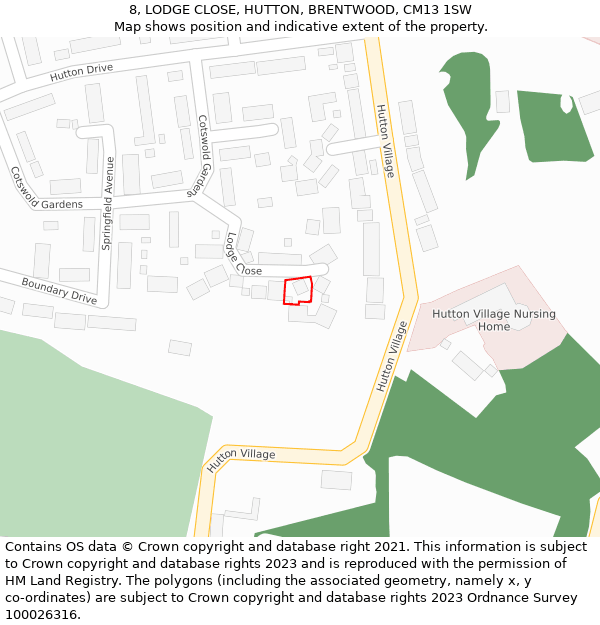 8, LODGE CLOSE, HUTTON, BRENTWOOD, CM13 1SW: Location map and indicative extent of plot