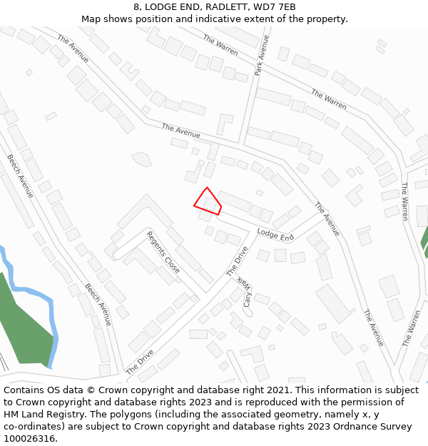 8, LODGE END, RADLETT, WD7 7EB: Location map and indicative extent of plot