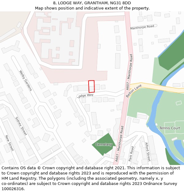 8, LODGE WAY, GRANTHAM, NG31 8DD: Location map and indicative extent of plot