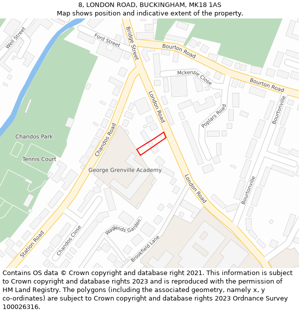 8, LONDON ROAD, BUCKINGHAM, MK18 1AS: Location map and indicative extent of plot