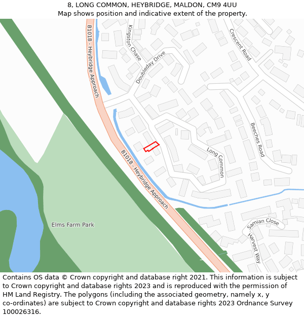 8, LONG COMMON, HEYBRIDGE, MALDON, CM9 4UU: Location map and indicative extent of plot