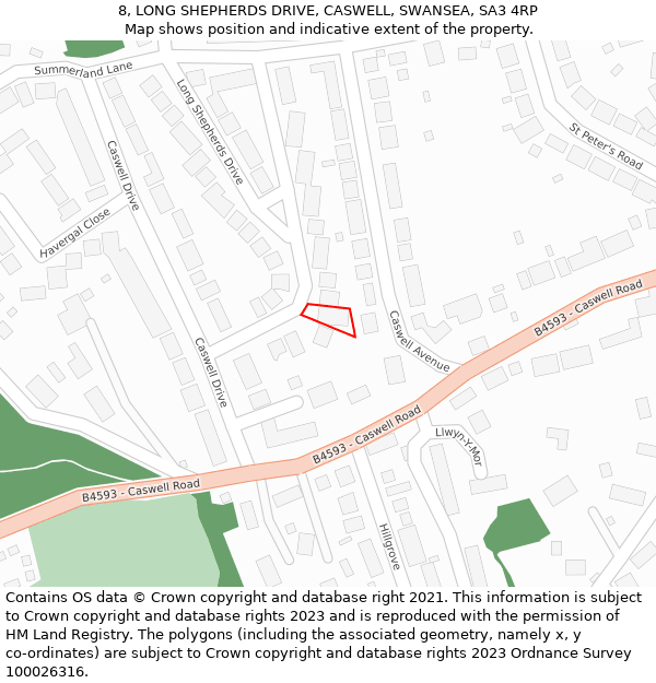 8, LONG SHEPHERDS DRIVE, CASWELL, SWANSEA, SA3 4RP: Location map and indicative extent of plot