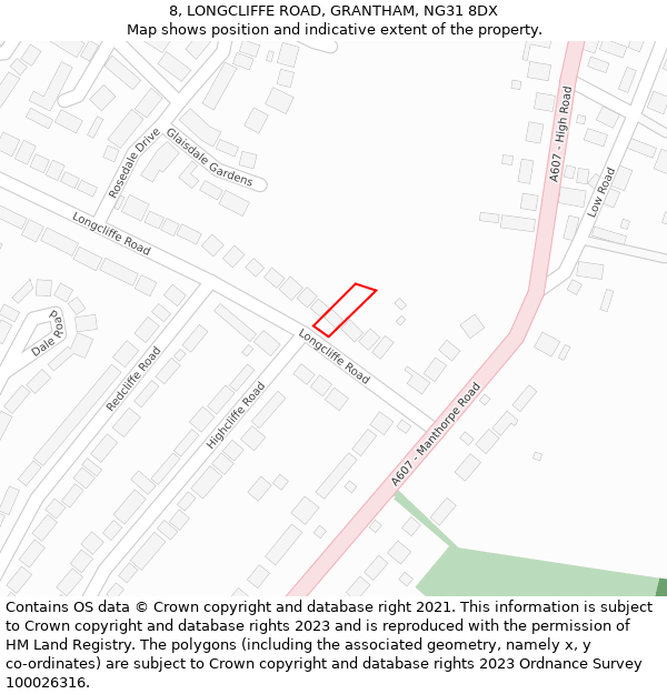 8, LONGCLIFFE ROAD, GRANTHAM, NG31 8DX: Location map and indicative extent of plot