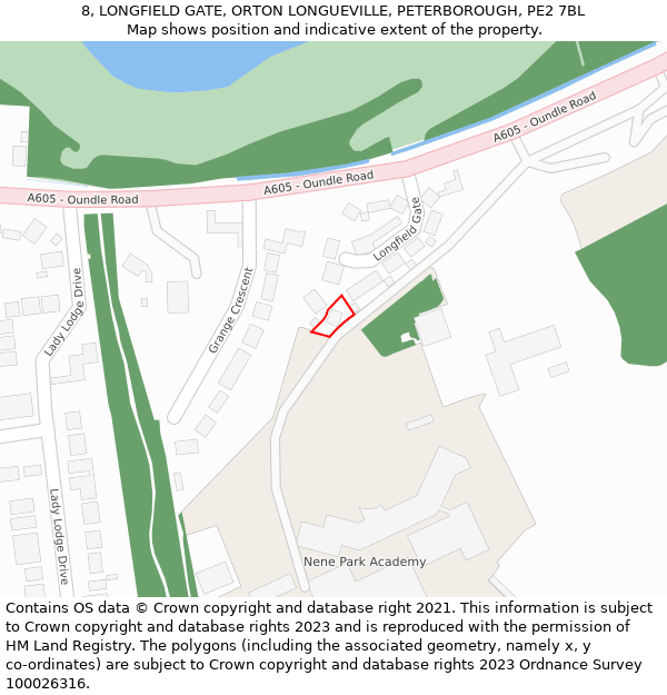8, LONGFIELD GATE, ORTON LONGUEVILLE, PETERBOROUGH, PE2 7BL: Location map and indicative extent of plot