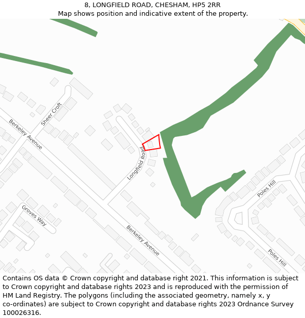 8, LONGFIELD ROAD, CHESHAM, HP5 2RR: Location map and indicative extent of plot