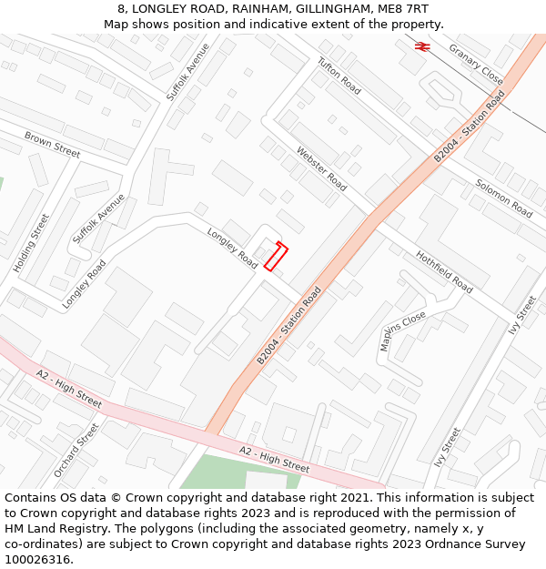 8, LONGLEY ROAD, RAINHAM, GILLINGHAM, ME8 7RT: Location map and indicative extent of plot