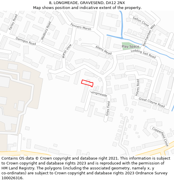 8, LONGMEADE, GRAVESEND, DA12 2NX: Location map and indicative extent of plot