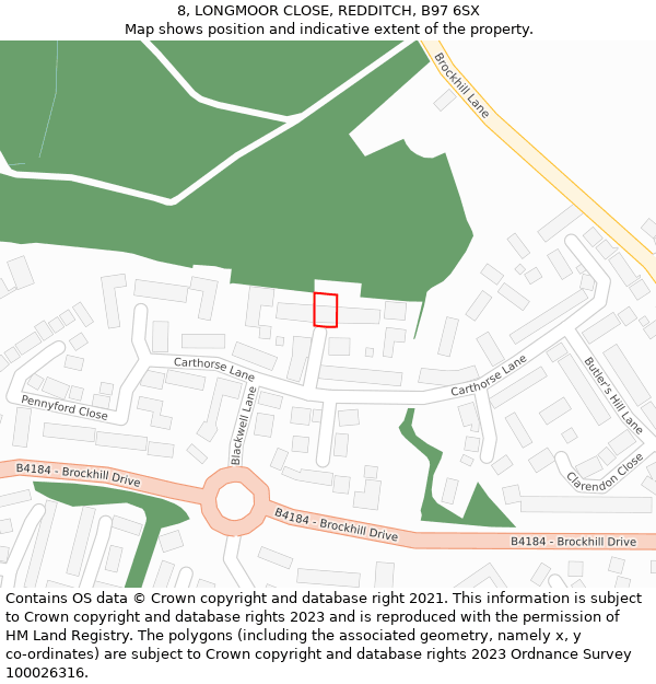 8, LONGMOOR CLOSE, REDDITCH, B97 6SX: Location map and indicative extent of plot
