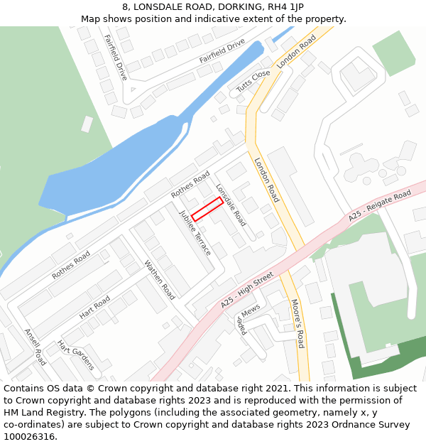 8, LONSDALE ROAD, DORKING, RH4 1JP: Location map and indicative extent of plot