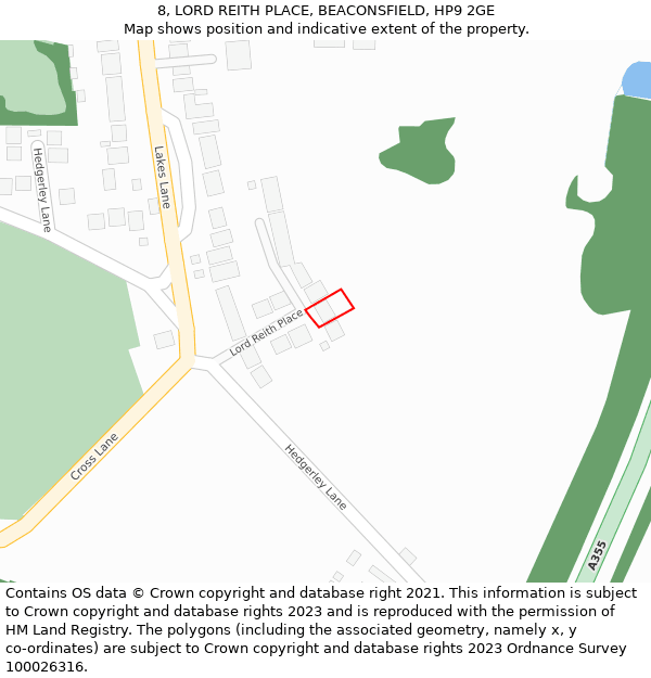 8, LORD REITH PLACE, BEACONSFIELD, HP9 2GE: Location map and indicative extent of plot