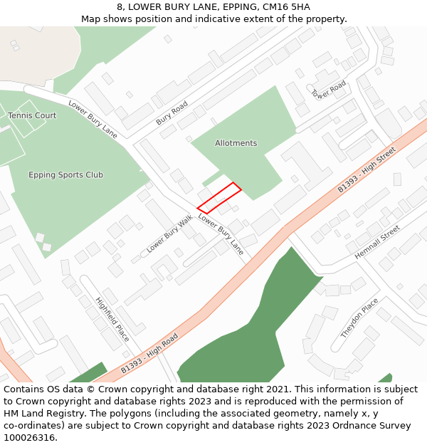 8, LOWER BURY LANE, EPPING, CM16 5HA: Location map and indicative extent of plot