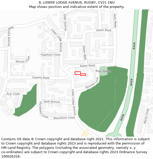 8, LOWER LODGE AVENUE, RUGBY, CV21 1NU: Location map and indicative extent of plot