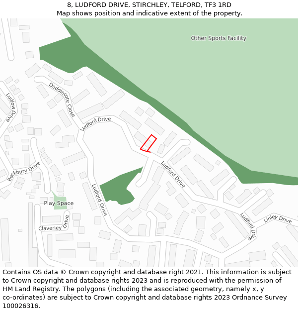 8, LUDFORD DRIVE, STIRCHLEY, TELFORD, TF3 1RD: Location map and indicative extent of plot