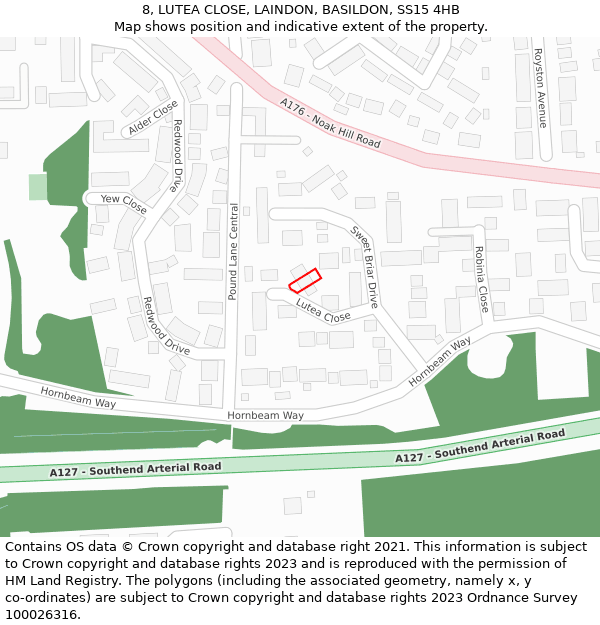 8, LUTEA CLOSE, LAINDON, BASILDON, SS15 4HB: Location map and indicative extent of plot
