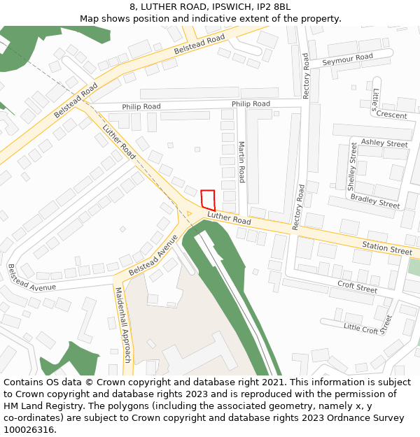 8, LUTHER ROAD, IPSWICH, IP2 8BL: Location map and indicative extent of plot