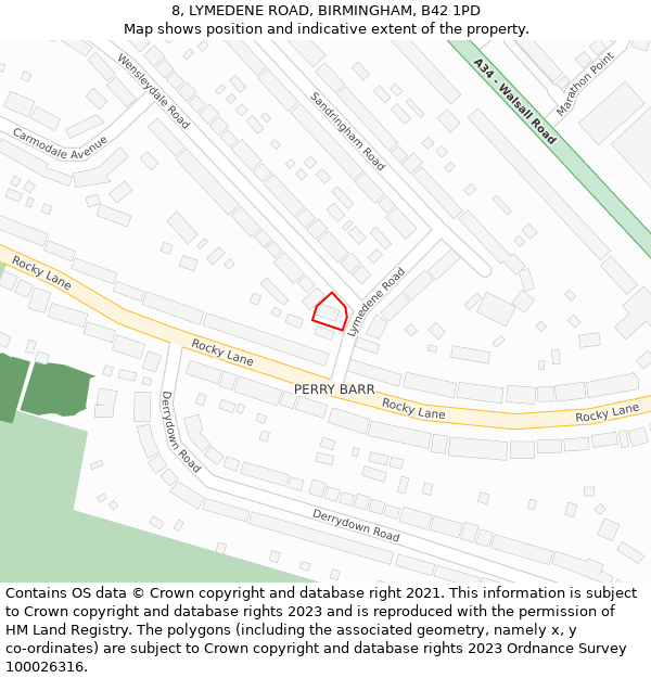 8, LYMEDENE ROAD, BIRMINGHAM, B42 1PD: Location map and indicative extent of plot
