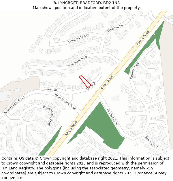 8, LYNCROFT, BRADFORD, BD2 1NS: Location map and indicative extent of plot