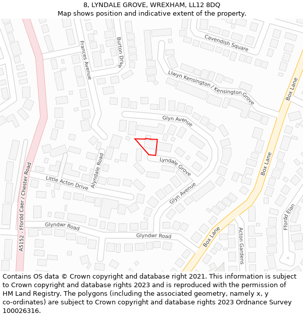 8, LYNDALE GROVE, WREXHAM, LL12 8DQ: Location map and indicative extent of plot