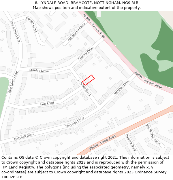 8, LYNDALE ROAD, BRAMCOTE, NOTTINGHAM, NG9 3LB: Location map and indicative extent of plot