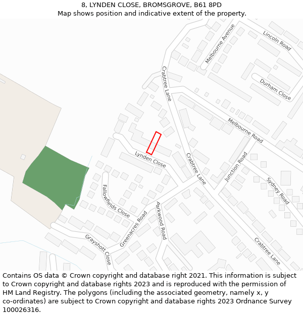 8, LYNDEN CLOSE, BROMSGROVE, B61 8PD: Location map and indicative extent of plot