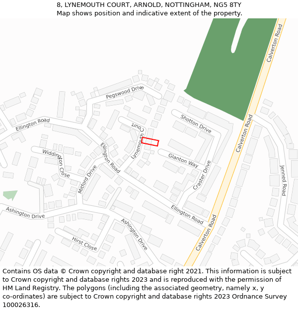 8, LYNEMOUTH COURT, ARNOLD, NOTTINGHAM, NG5 8TY: Location map and indicative extent of plot