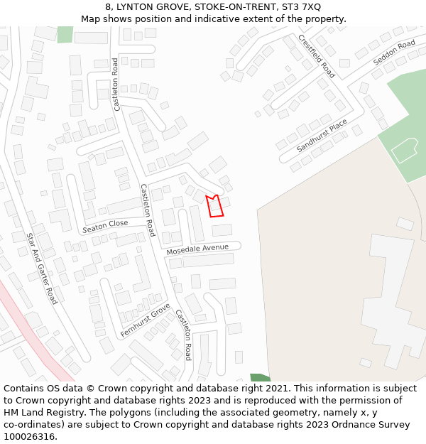 8, LYNTON GROVE, STOKE-ON-TRENT, ST3 7XQ: Location map and indicative extent of plot