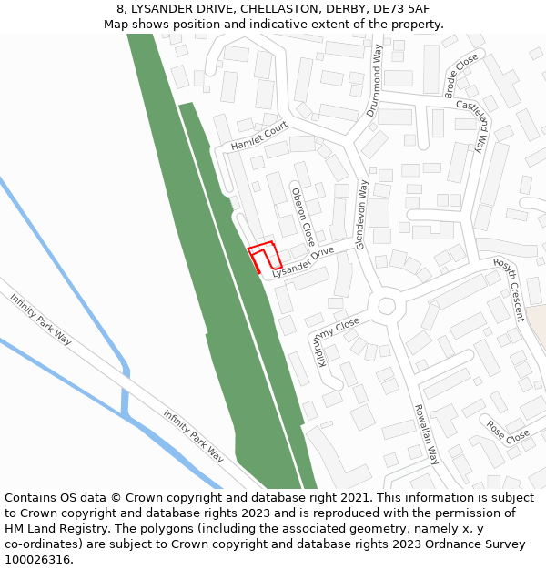 8, LYSANDER DRIVE, CHELLASTON, DERBY, DE73 5AF: Location map and indicative extent of plot