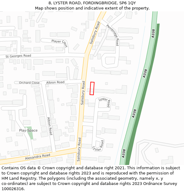 8, LYSTER ROAD, FORDINGBRIDGE, SP6 1QY: Location map and indicative extent of plot