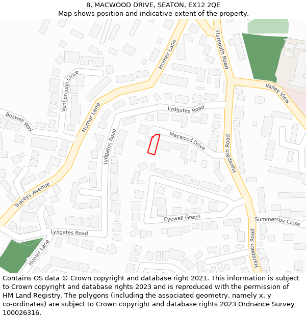 8, MACWOOD DRIVE, SEATON, EX12 2QE: Location map and indicative extent of plot