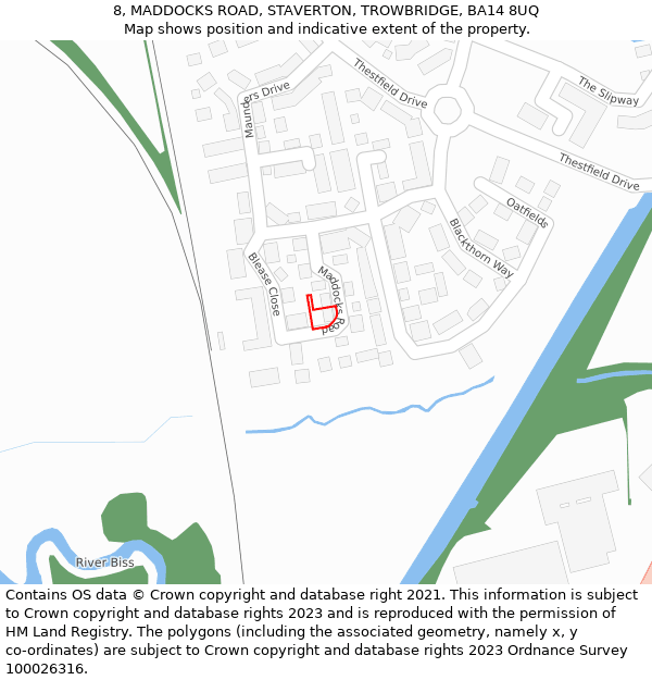 8, MADDOCKS ROAD, STAVERTON, TROWBRIDGE, BA14 8UQ: Location map and indicative extent of plot