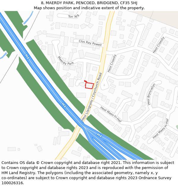 8, MAERDY PARK, PENCOED, BRIDGEND, CF35 5HJ: Location map and indicative extent of plot