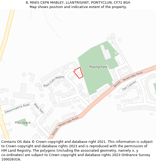 8, MAES CEFN MABLEY, LLANTRISANT, PONTYCLUN, CF72 8GA: Location map and indicative extent of plot