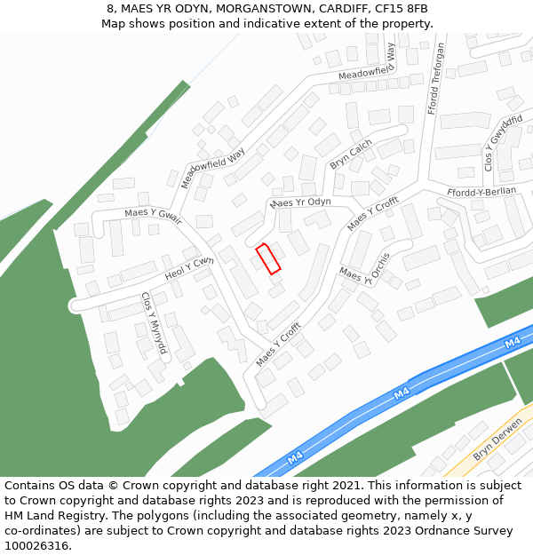 8, MAES YR ODYN, MORGANSTOWN, CARDIFF, CF15 8FB: Location map and indicative extent of plot