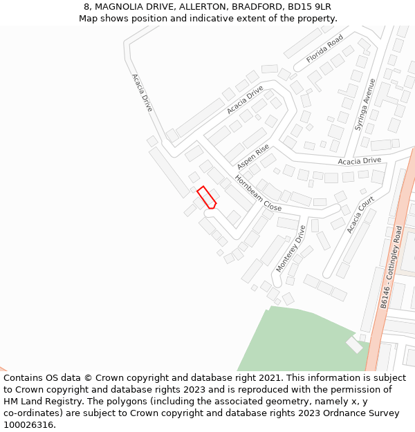 8, MAGNOLIA DRIVE, ALLERTON, BRADFORD, BD15 9LR: Location map and indicative extent of plot