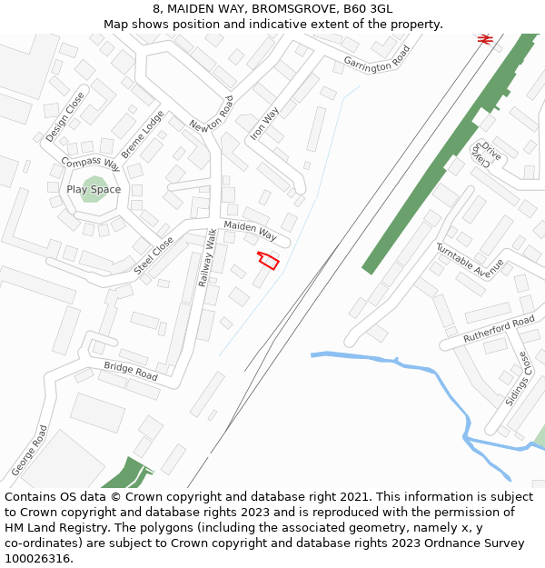 8, MAIDEN WAY, BROMSGROVE, B60 3GL: Location map and indicative extent of plot