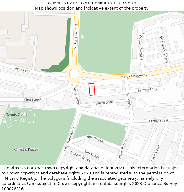 8, MAIDS CAUSEWAY, CAMBRIDGE, CB5 8DA: Location map and indicative extent of plot