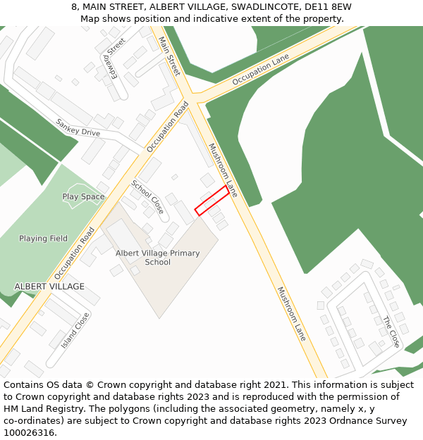 8, MAIN STREET, ALBERT VILLAGE, SWADLINCOTE, DE11 8EW: Location map and indicative extent of plot