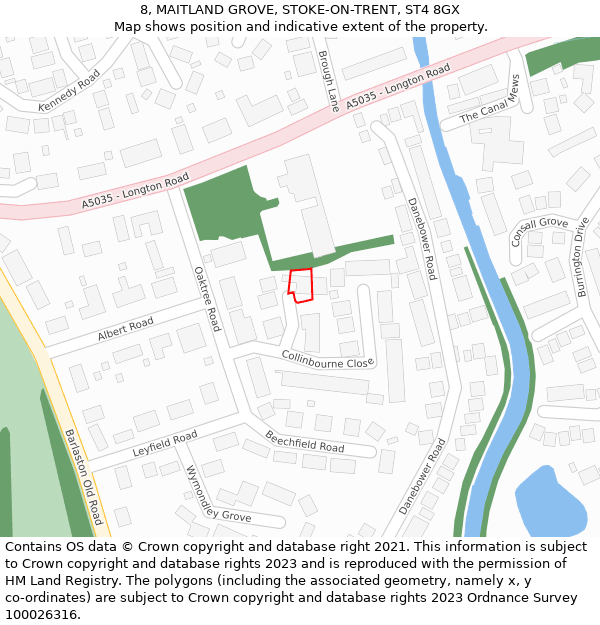 8, MAITLAND GROVE, STOKE-ON-TRENT, ST4 8GX: Location map and indicative extent of plot