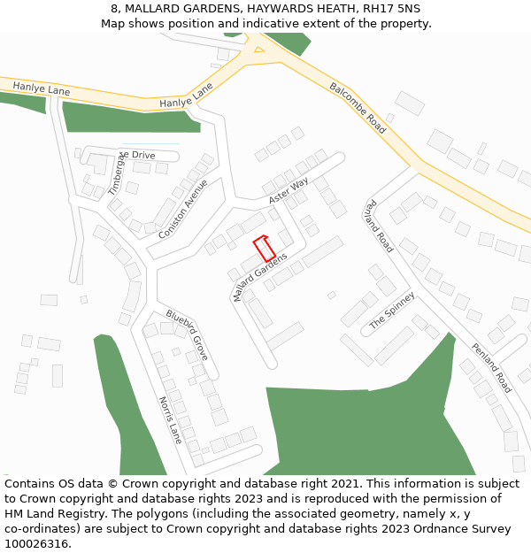 8, MALLARD GARDENS, HAYWARDS HEATH, RH17 5NS: Location map and indicative extent of plot