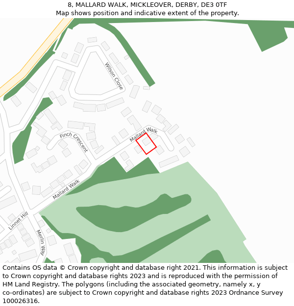 8, MALLARD WALK, MICKLEOVER, DERBY, DE3 0TF: Location map and indicative extent of plot