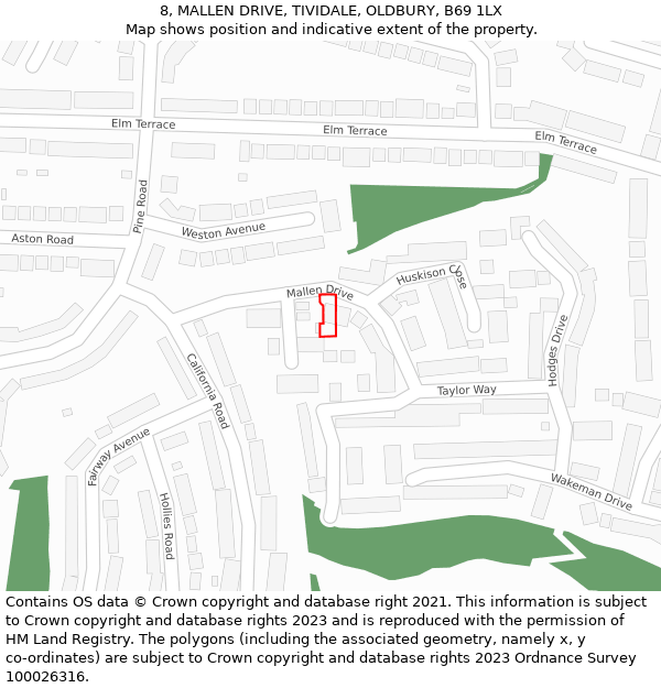 8, MALLEN DRIVE, TIVIDALE, OLDBURY, B69 1LX: Location map and indicative extent of plot