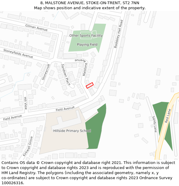 8, MALSTONE AVENUE, STOKE-ON-TRENT, ST2 7NN: Location map and indicative extent of plot
