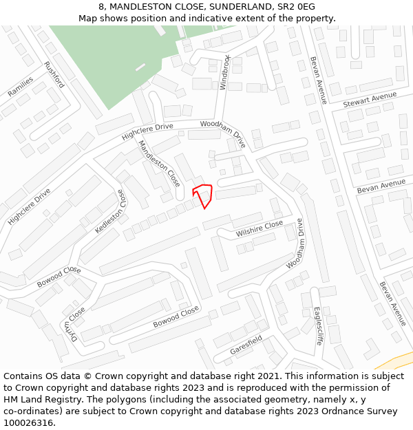 8, MANDLESTON CLOSE, SUNDERLAND, SR2 0EG: Location map and indicative extent of plot