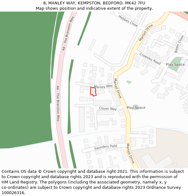 8, MANLEY WAY, KEMPSTON, BEDFORD, MK42 7FU: Location map and indicative extent of plot