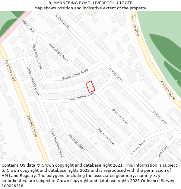 8, MANNERING ROAD, LIVERPOOL, L17 8TR: Location map and indicative extent of plot